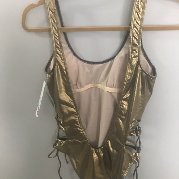 New Bikini lab bronze metallic one peice cut out size small swimsuit - Picture 6 of 8